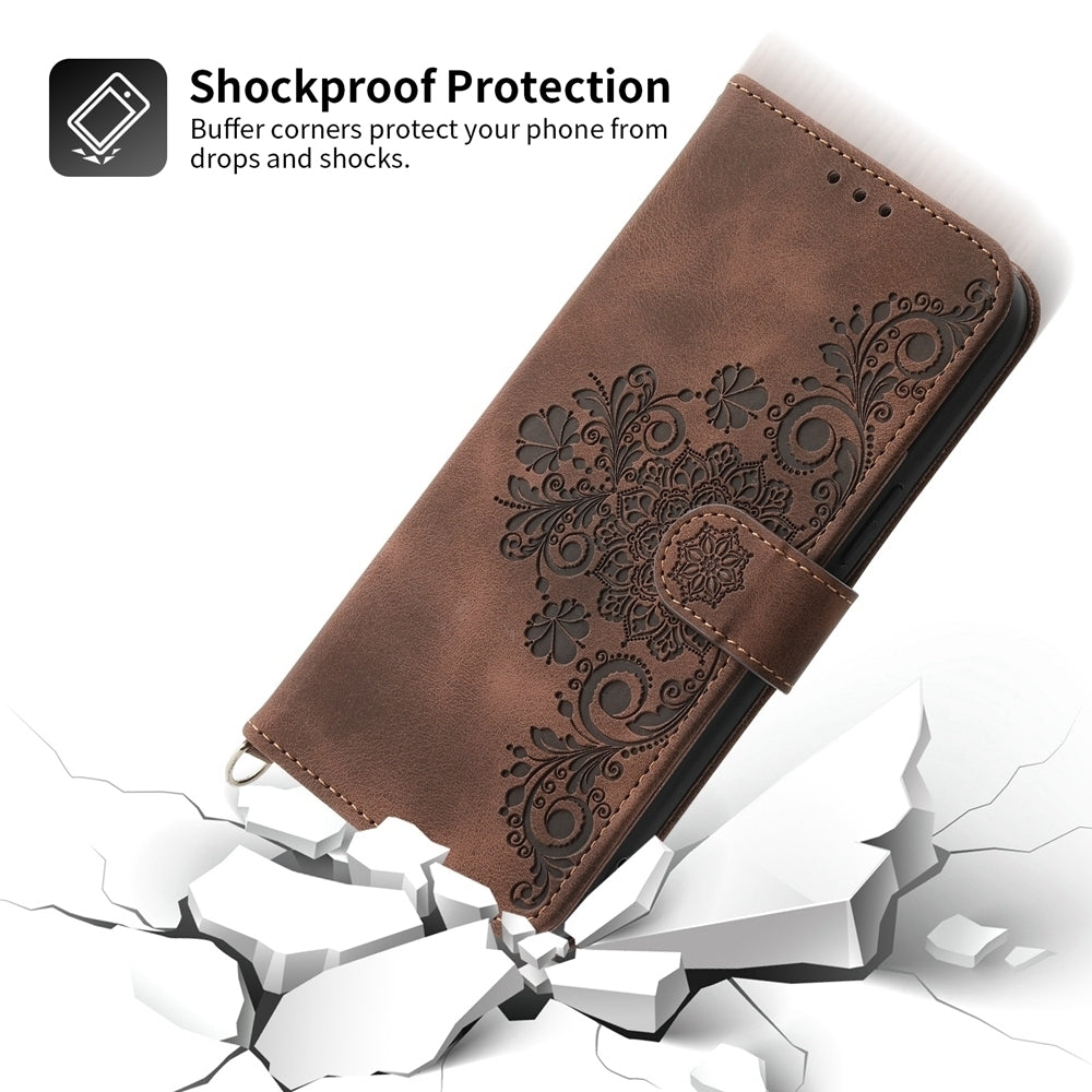 For-Xiaomi-14-Ultra-Skin-feel-Flowers-Embossed-Wallet-Leather-Phone-Case(Brown)