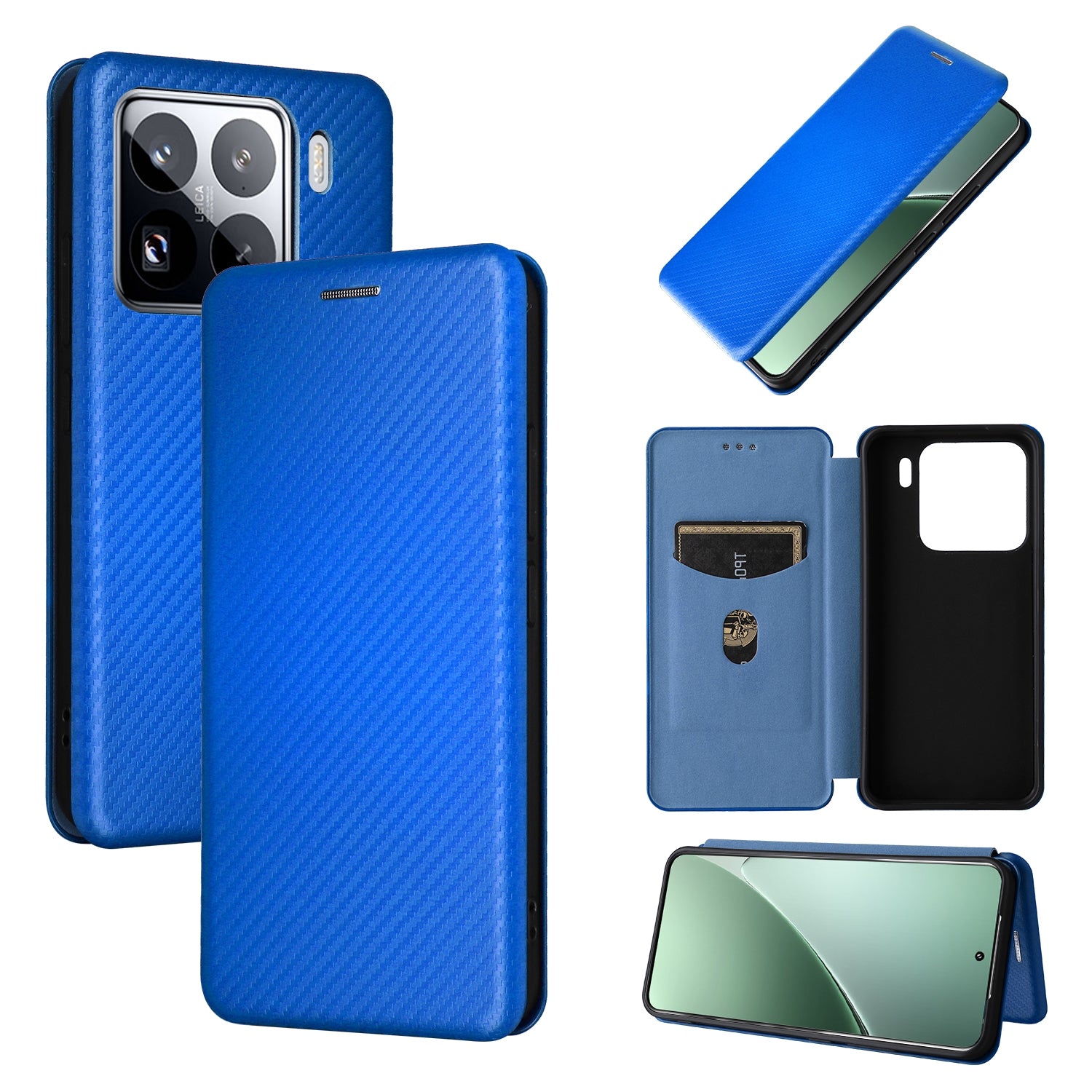 For-Xiaomi-15-Carbon-Fiber-Texture-Flip-Leather-Phone-Case(Blue)