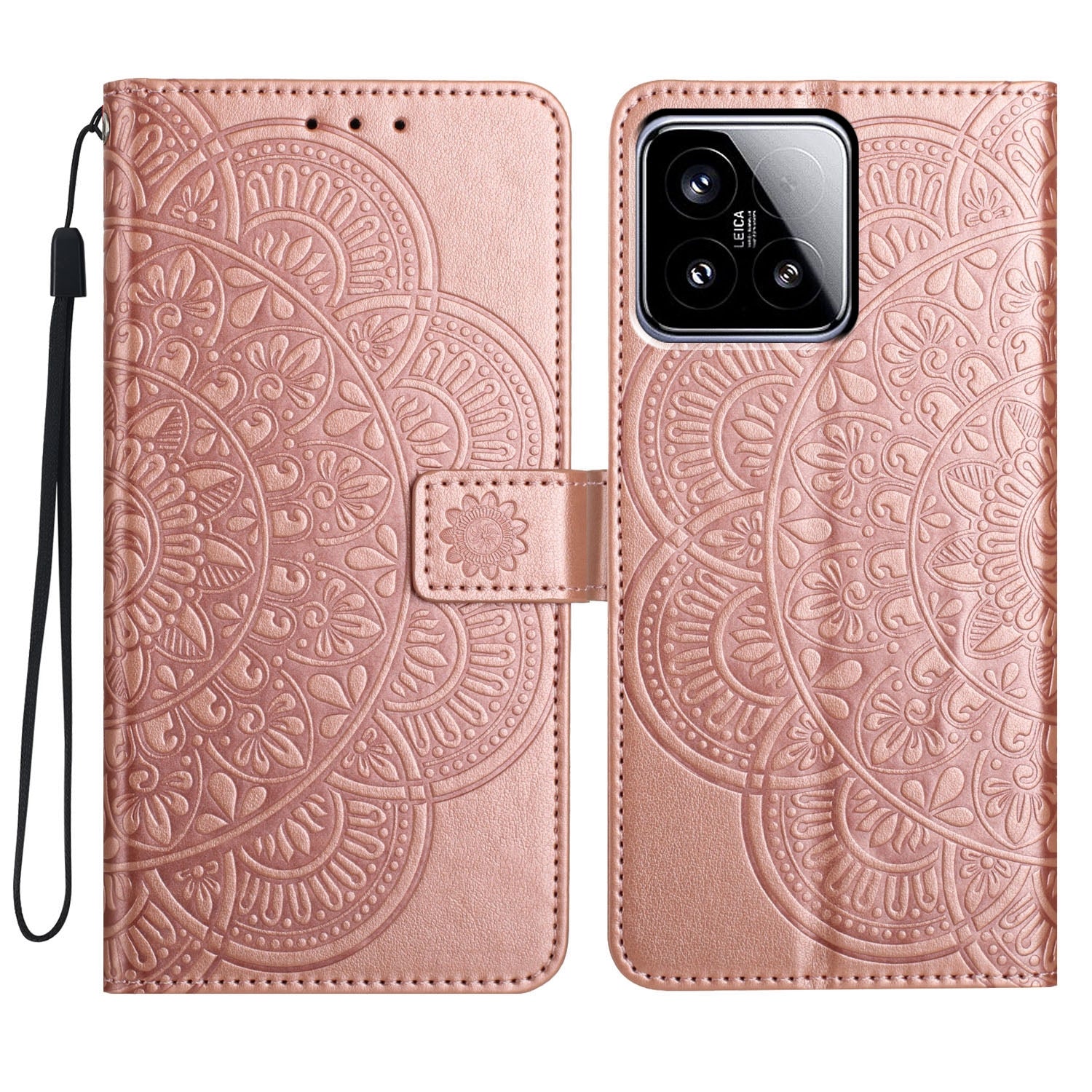 For-Xiaomi-15-Flower-Embossed-Leather-Phone-Case(Rose-Gold)