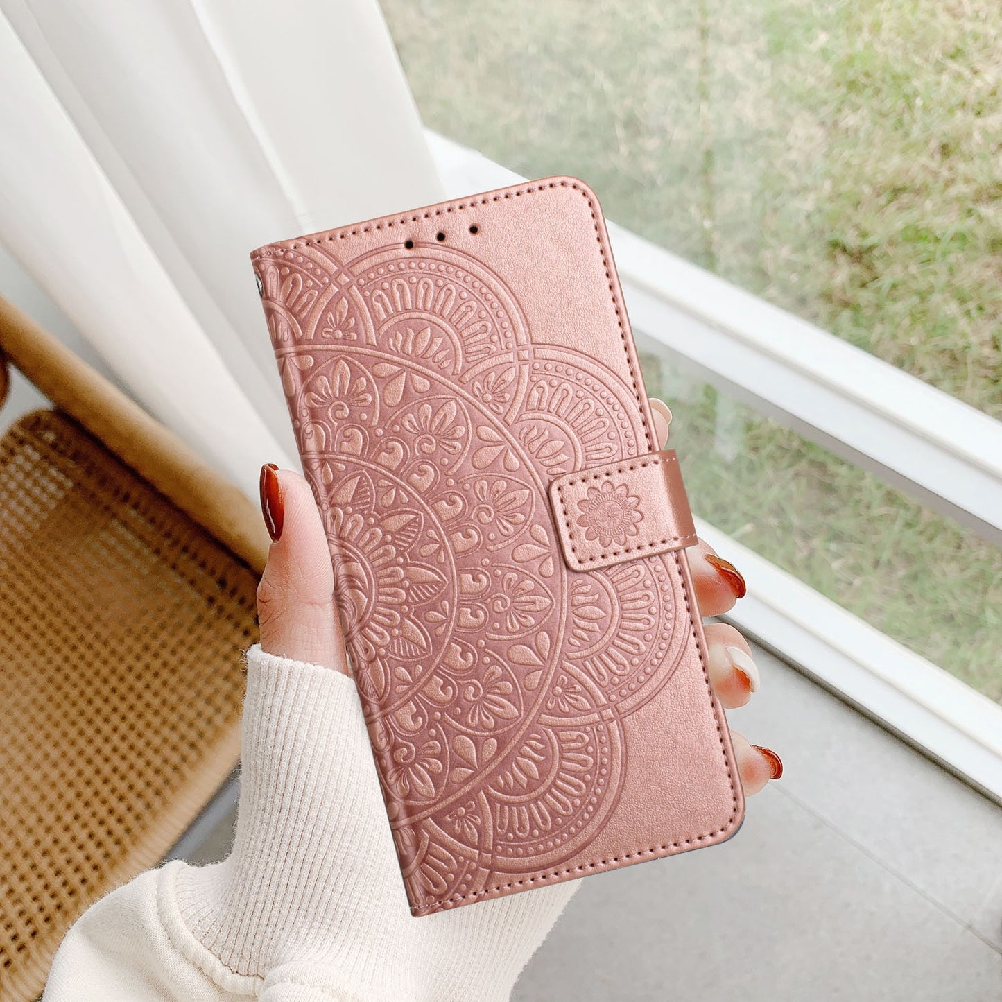 For-Xiaomi-15-Flower-Embossed-Leather-Phone-Case(Rose-Gold)