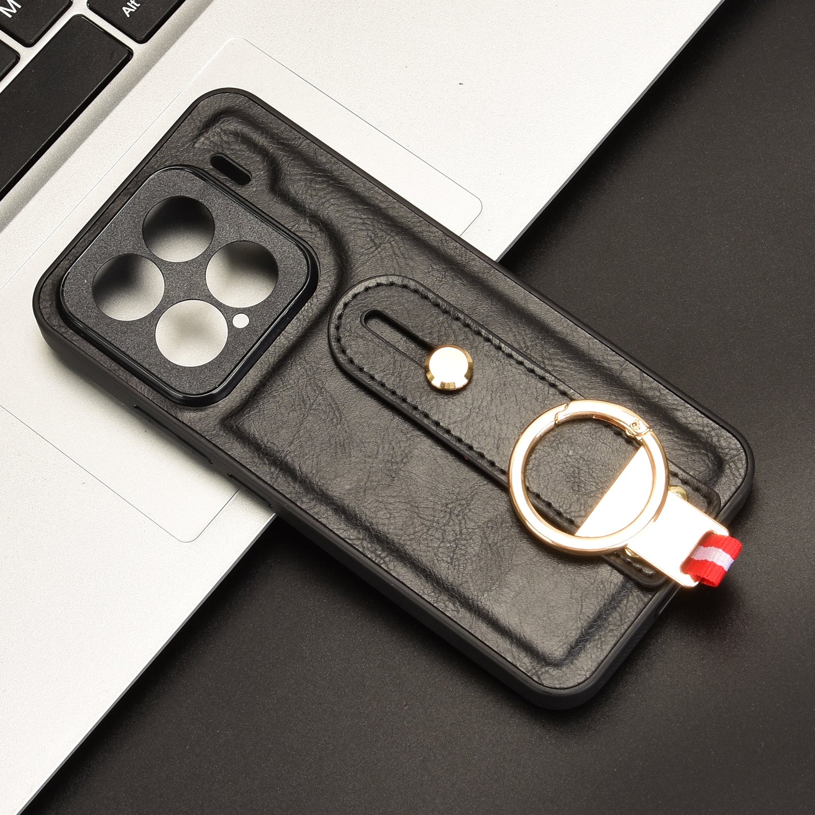 For-Xiaomi-15-Wristband-Leather-Back-Phone-Case(Black)