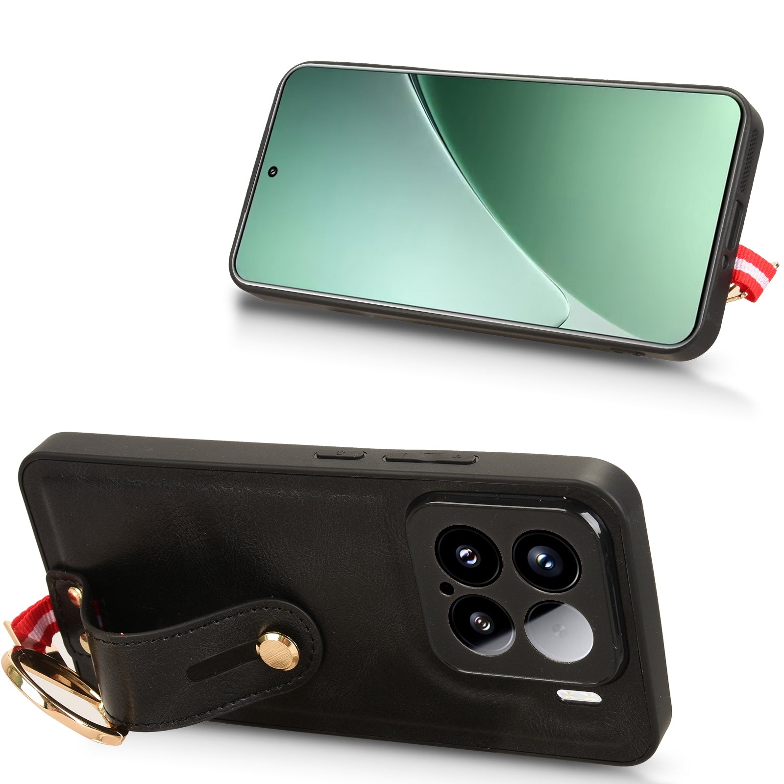 For-Xiaomi-15-Wristband-Leather-Back-Phone-Case(Black)