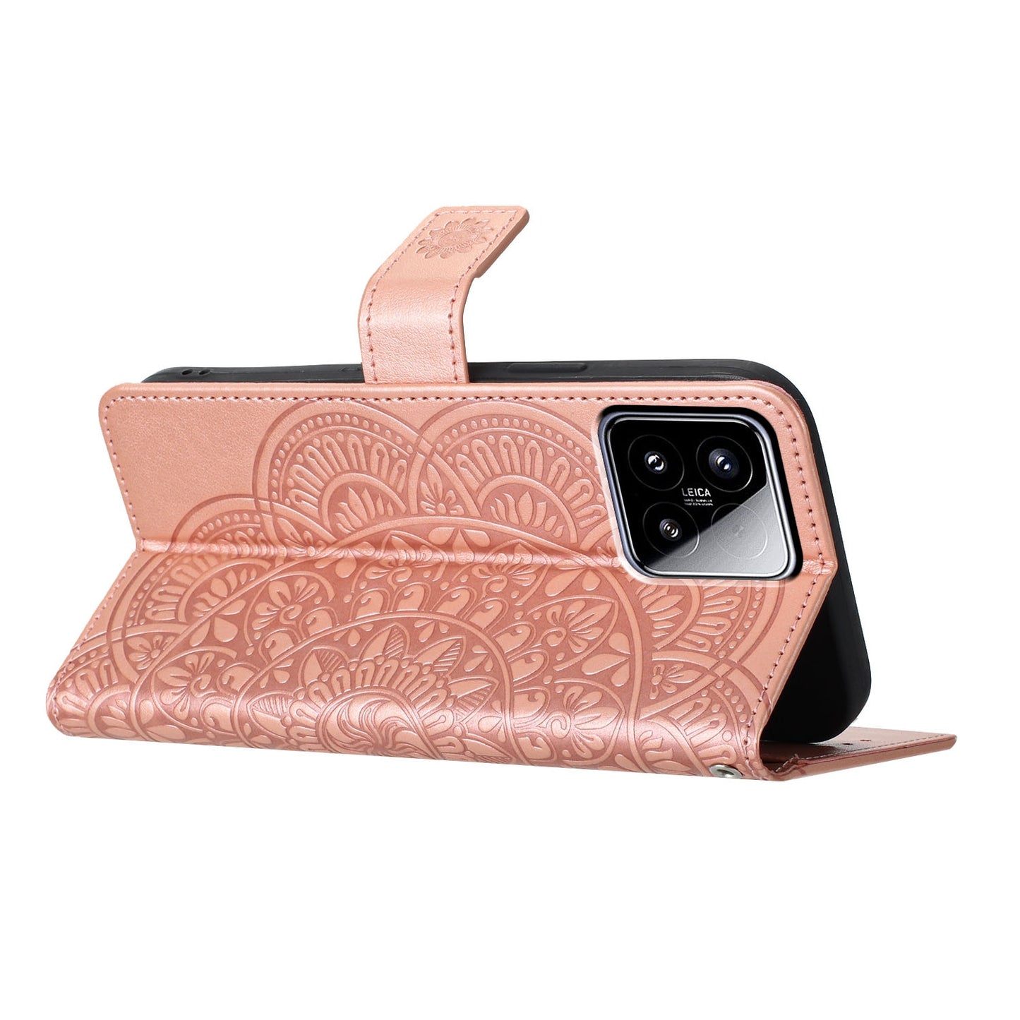 For-Xiaomi-15-Flower-Embossed-Leather-Phone-Case(Rose-Gold)