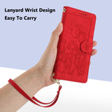 For-Xiaomi-15-Tulips-Embossed-Leather-Phone-Case-with-Lanyard(Red)