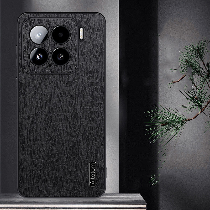 For-Xiaomi-15-Tree-Bark-Leather-Shockproof-Phone-Case(Black)