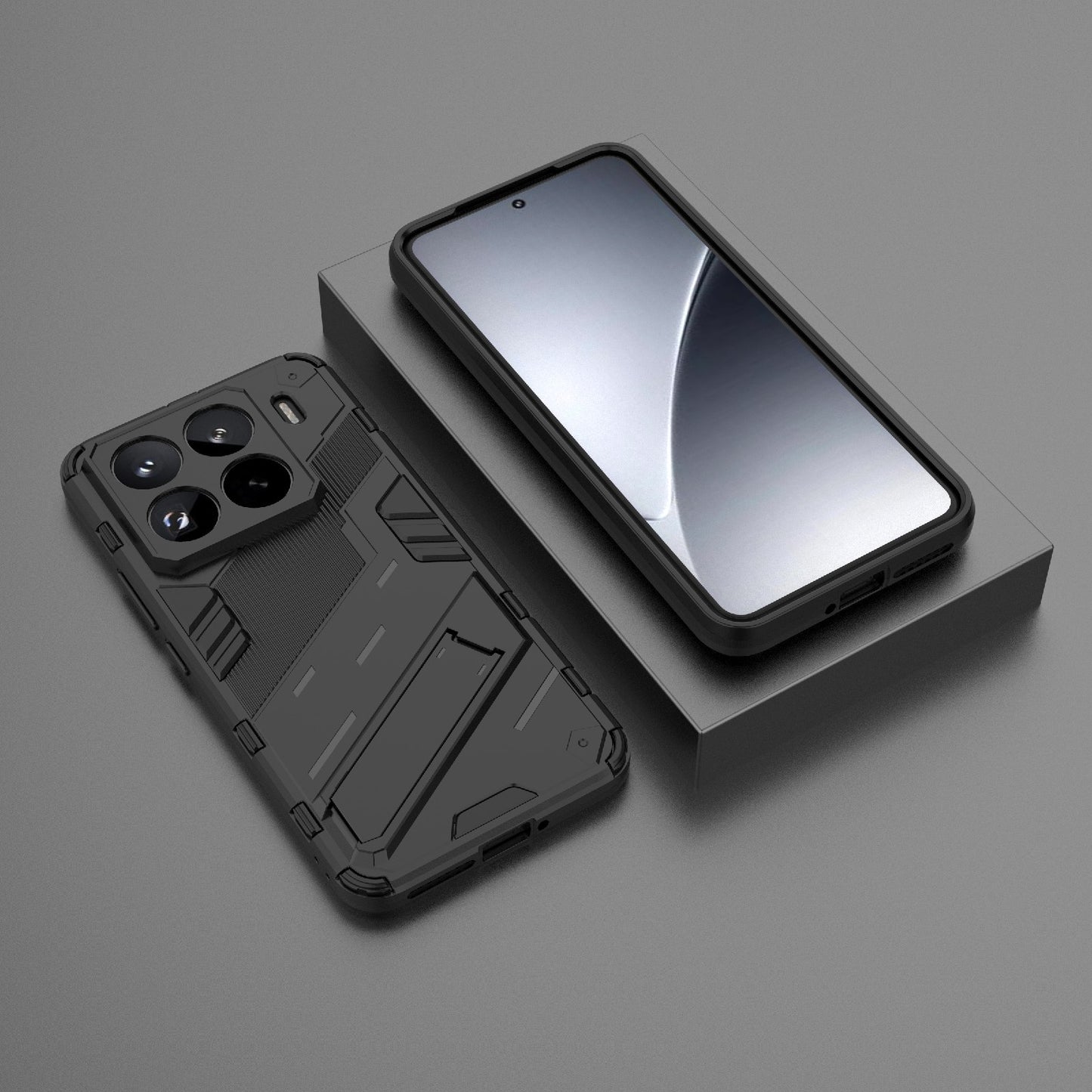 For-Xiaomi-15-Pro-5G-Punk-Armor-2-in-1-PC-+-TPU-Phone-Case-with-Holder(Black)