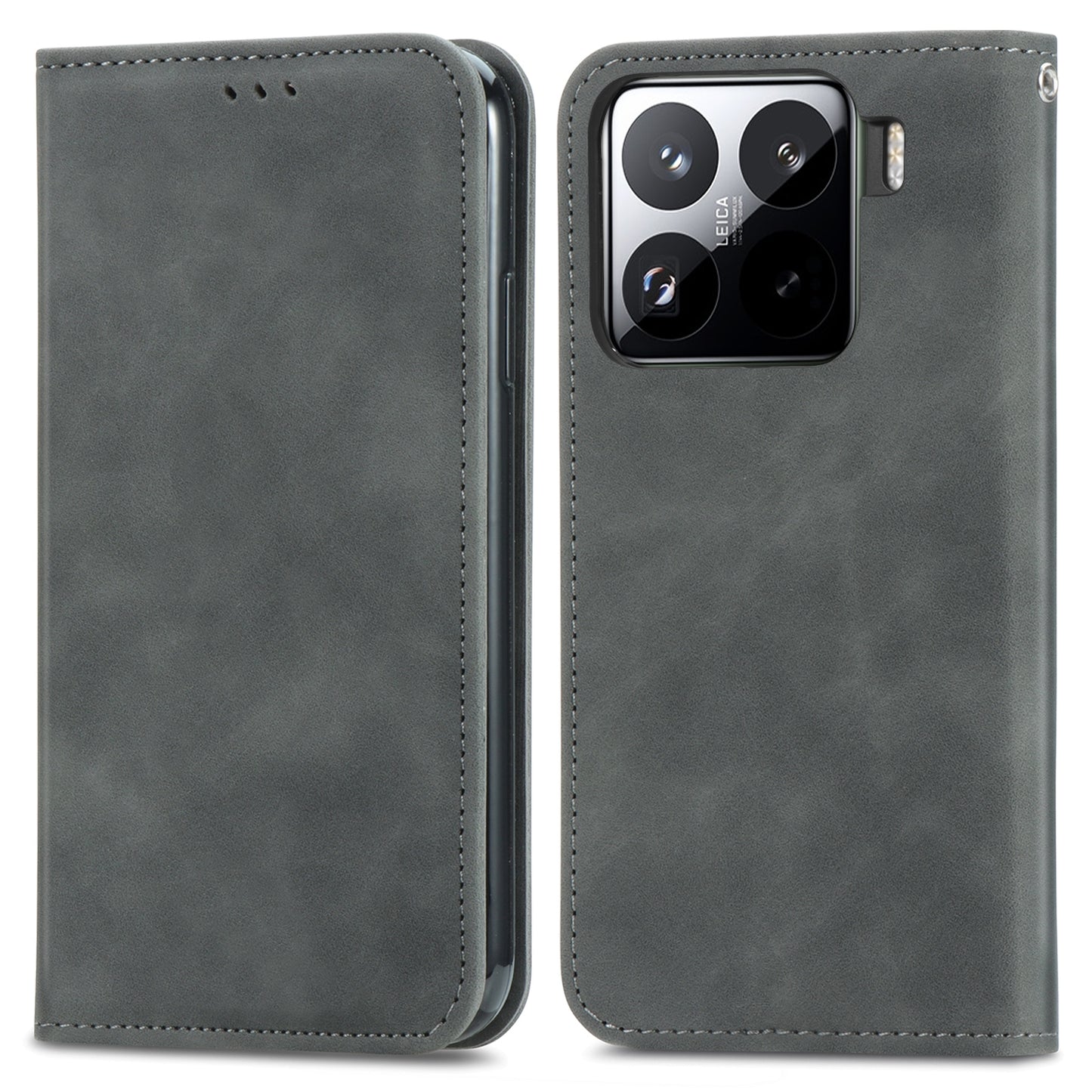 For-Xiaomi-15-Retro-Skin-Feel-Magnetic-Flip-Leather-Phone-Case(Gray)