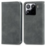 For-Xiaomi-15-Retro-Skin-Feel-Magnetic-Flip-Leather-Phone-Case(Gray)