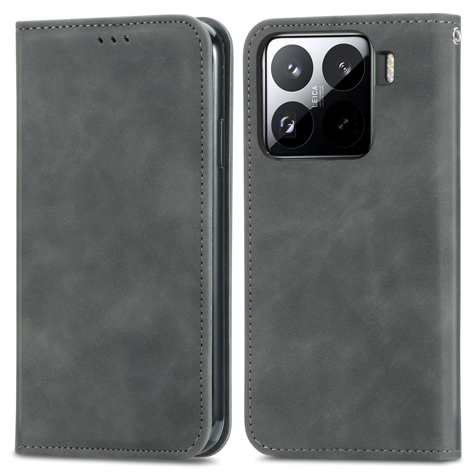 For-Xiaomi-15-Retro-Skin-Feel-Magnetic-Flip-Leather-Phone-Case(Gray)