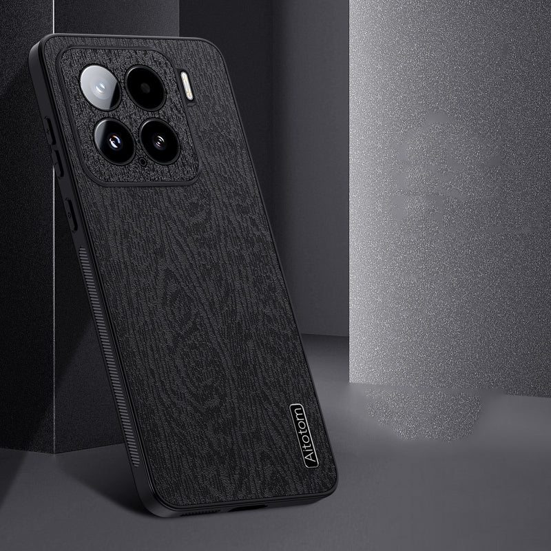 For-Xiaomi-15-Tree-Bark-Leather-Shockproof-Phone-Case(Black)