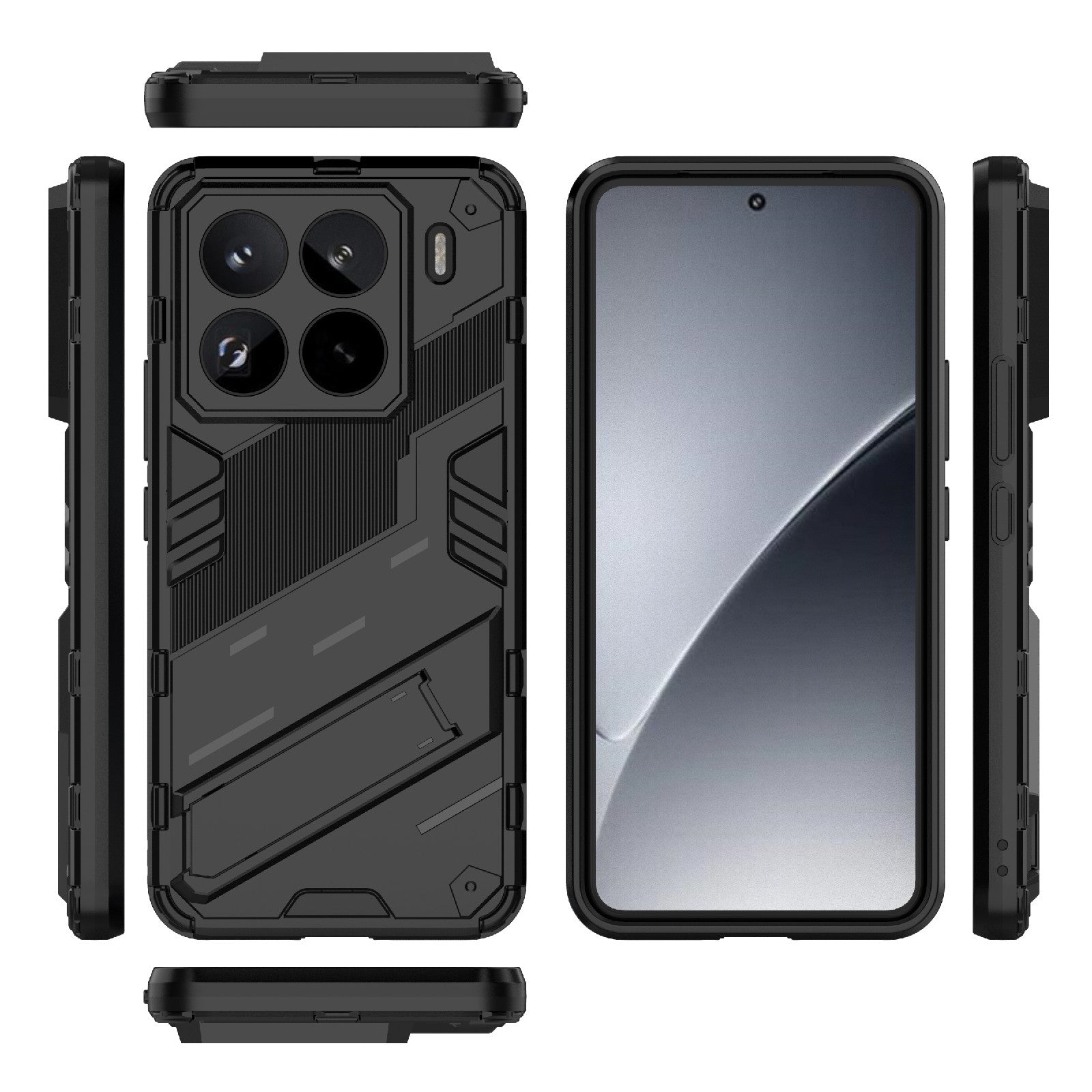 For-Xiaomi-15-Pro-5G-Punk-Armor-2-in-1-PC-+-TPU-Phone-Case-with-Holder(Black)