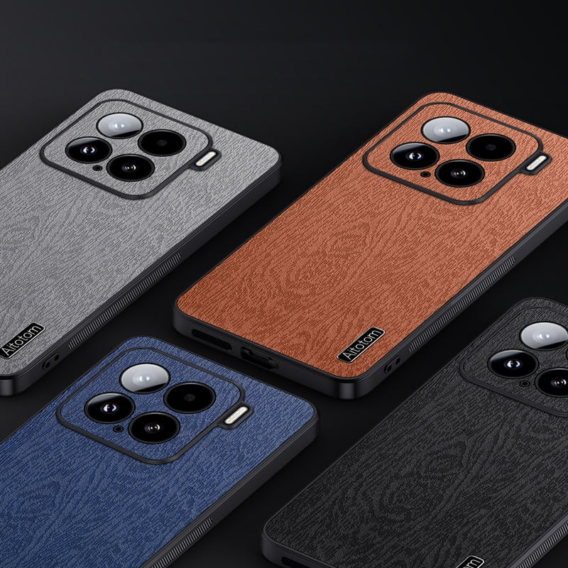 For-Xiaomi-15-Tree-Bark-Leather-Shockproof-Phone-Case(Black)