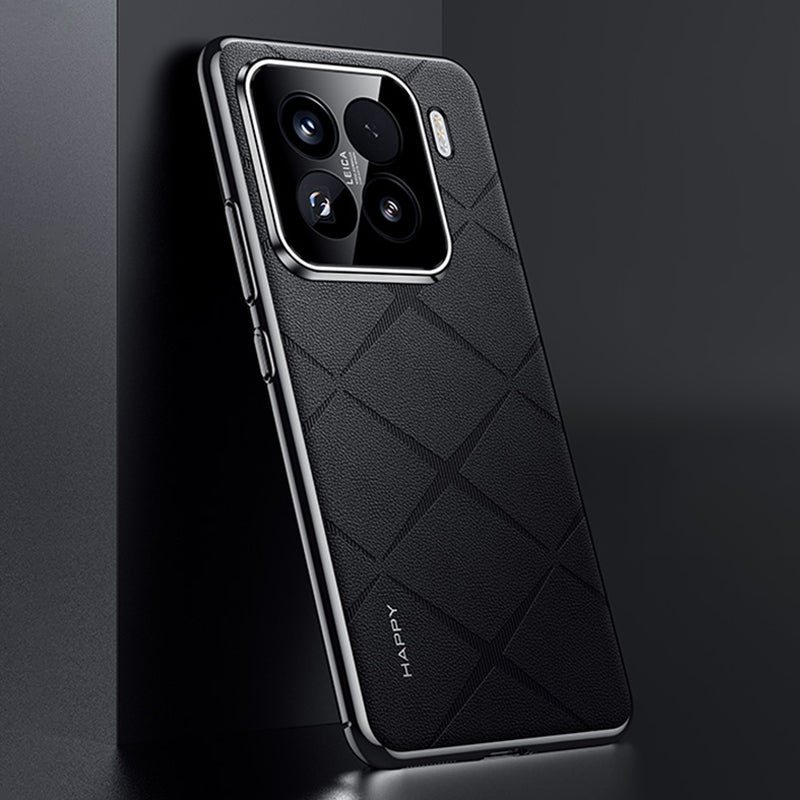 For-Xiaomi-15-Pro-Plain-Leather-PC-Phone-Case(Black)