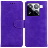 For-Xiaomi-15-Pro-Skin-Feel-Pure-Color-Flip-Leather-Phone-Case(Purple)
