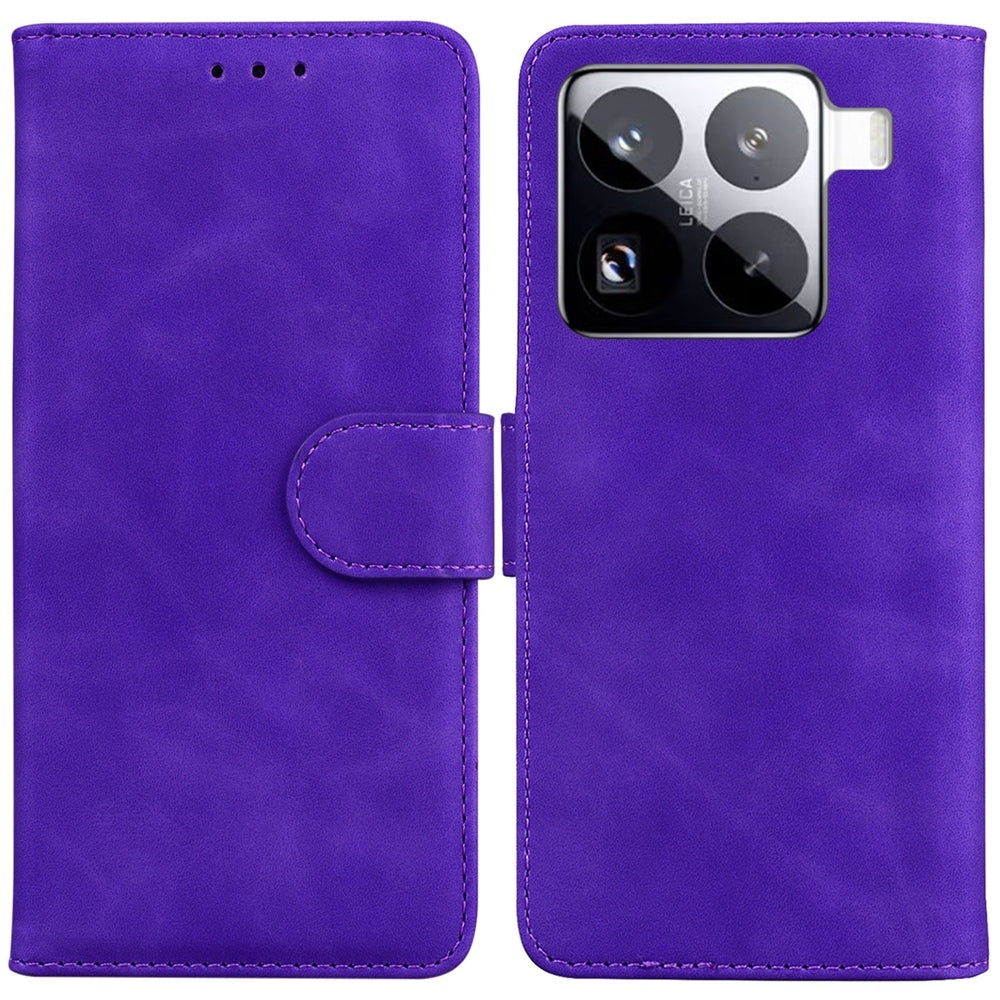 For-Xiaomi-15-Pro-Skin-Feel-Pure-Color-Flip-Leather-Phone-Case(Purple)