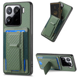 For-Xiaomi-15-Carbon-Fiber-Fold-Stand-Elastic-Card-Bag-Phone-Case(Green)