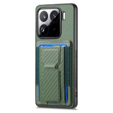 For-Xiaomi-15-Carbon-Fiber-Fold-Stand-Elastic-Card-Bag-Phone-Case(Green)