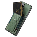 For-Xiaomi-15-Carbon-Fiber-Fold-Stand-Elastic-Card-Bag-Phone-Case(Green)