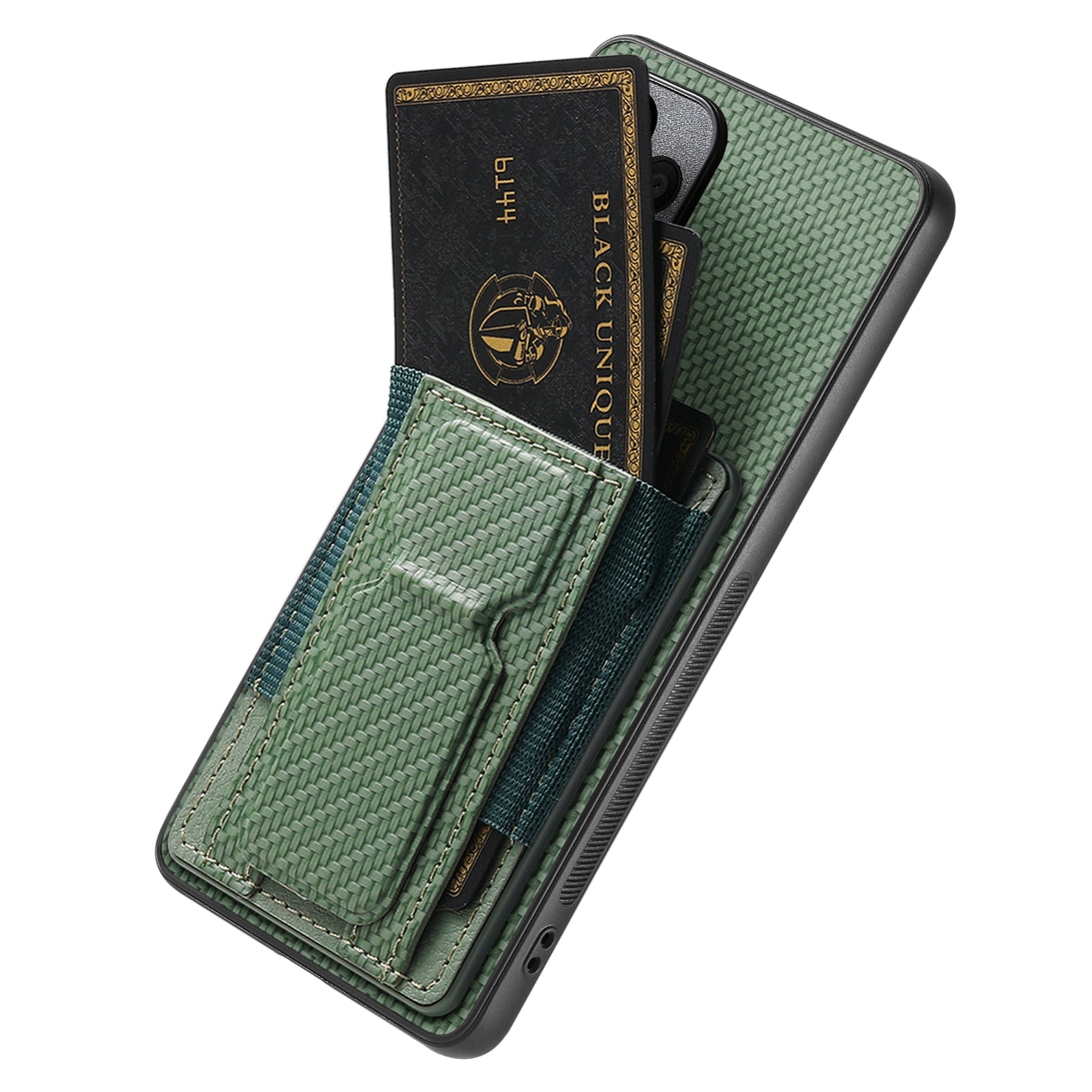 For-Xiaomi-15-Carbon-Fiber-Fold-Stand-Elastic-Card-Bag-Phone-Case(Green)