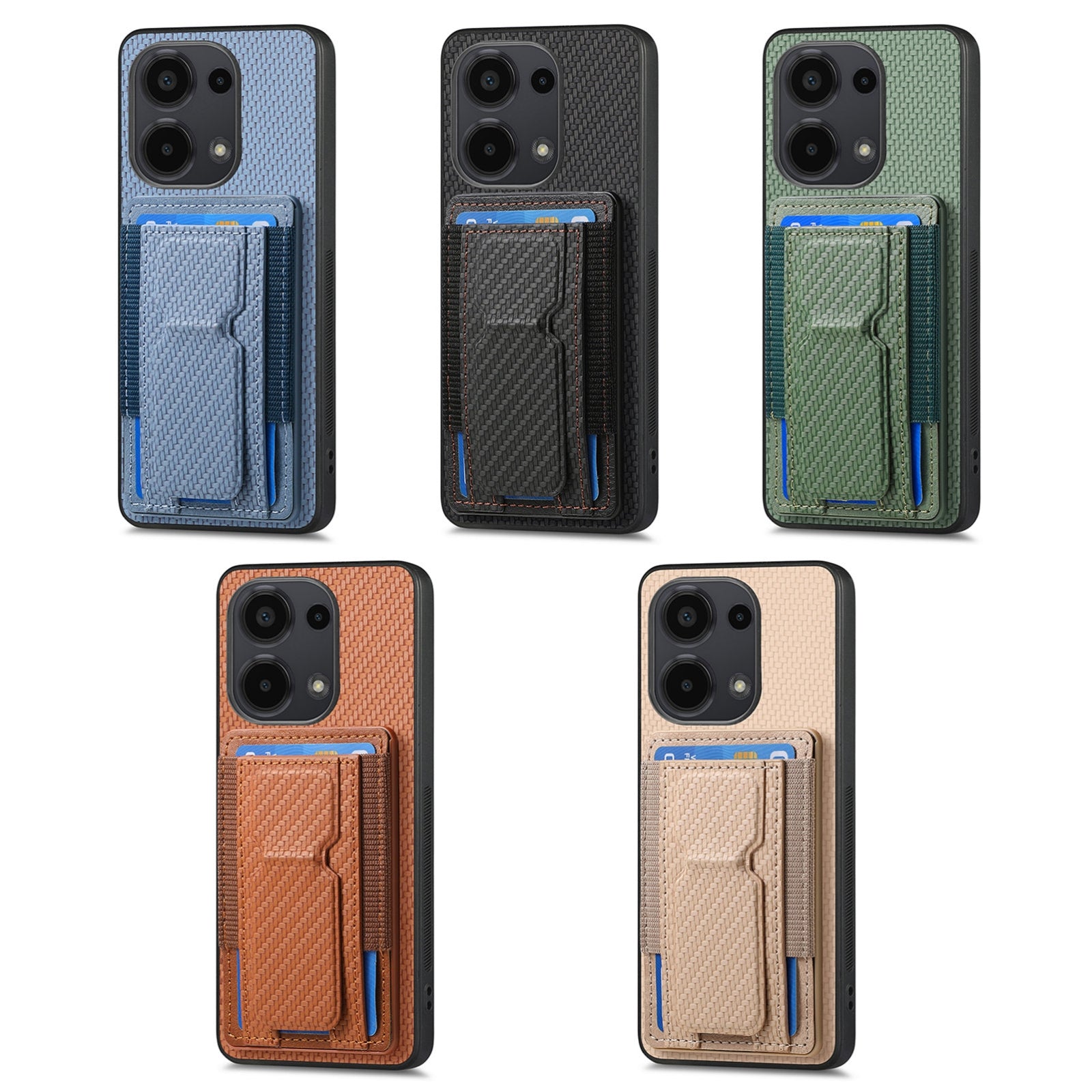 For-Xiaomi-15-Carbon-Fiber-Fold-Stand-Elastic-Card-Bag-Phone-Case(Green)