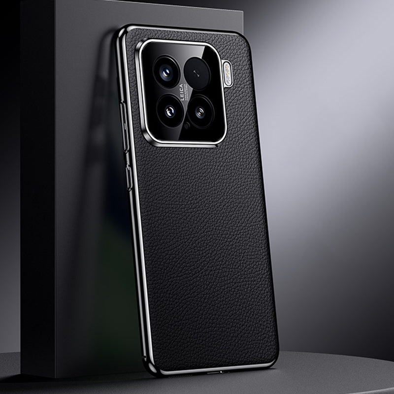 For-Xiaomi-15-Genuine-Leather-PC-Phone-Case(Black)
