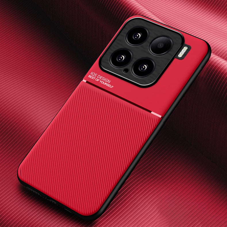 For-Xiaomi-15-Classic-Tilt-Strip-Grain-Magnetic-PC-Hybrid-TPU-Phone-Case(Red)