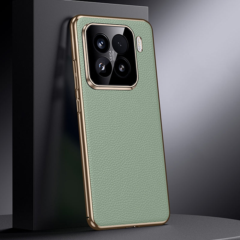 For-Xiaomi-15-Pro-Genuine-Leather-PC-Phone-Case(Green)