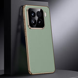 For-Xiaomi-15-Pro-Genuine-Leather-PC-Phone-Case(Green)