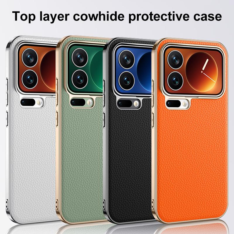 For-Xiaomi-15-Genuine-Leather-PC-Phone-Case(Black)