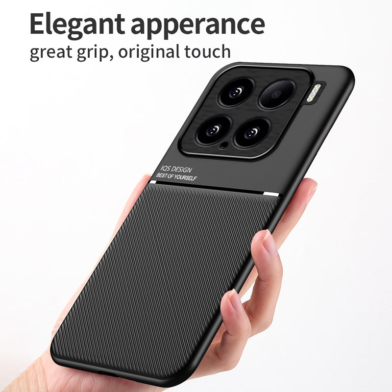 For-Xiaomi-15-Classic-Tilt-Strip-Grain-Magnetic-PC-Hybrid-TPU-Phone-Case(Red)