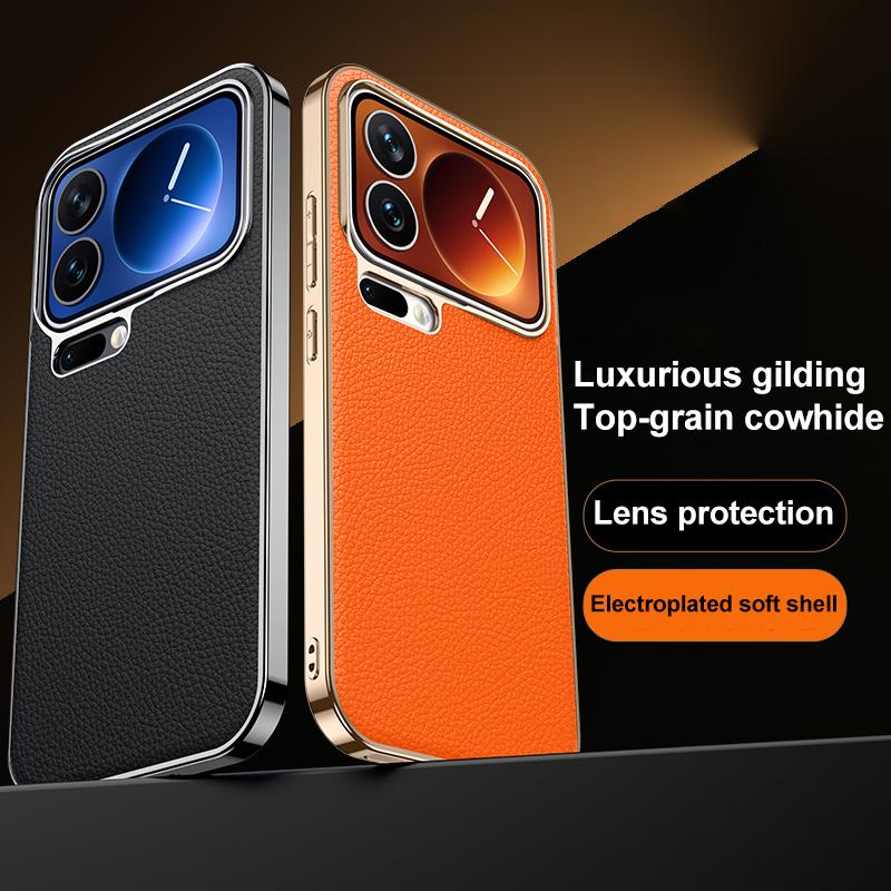 For-Xiaomi-15-Pro-Genuine-Leather-PC-Phone-Case(Green)
