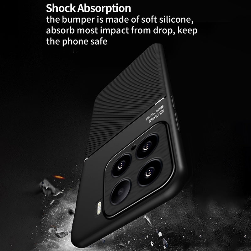For-Xiaomi-15-Classic-Tilt-Strip-Grain-Magnetic-PC-Hybrid-TPU-Phone-Case(Red)
