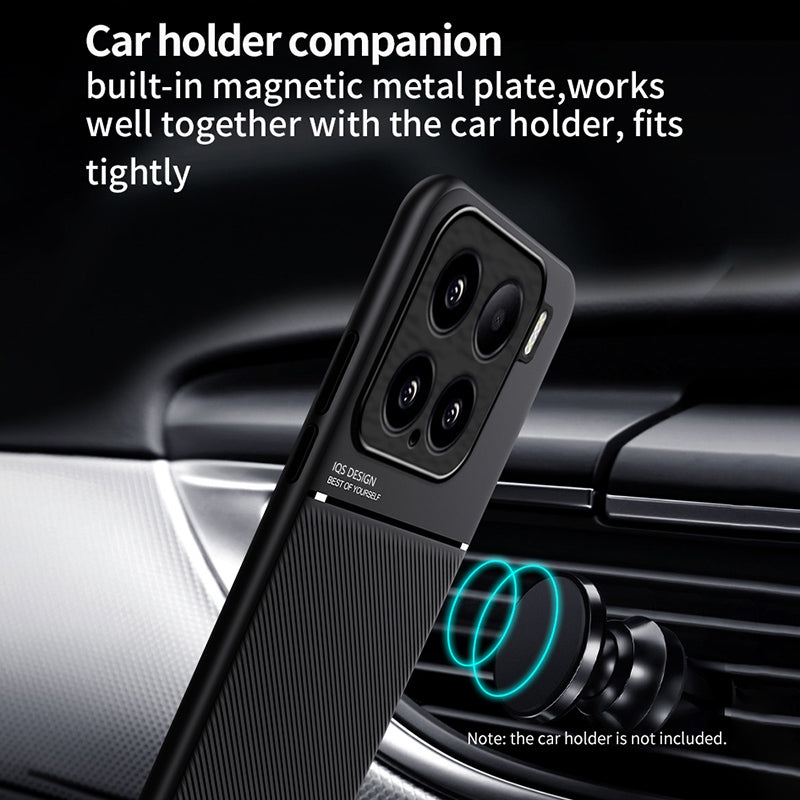 For-Xiaomi-15-Classic-Tilt-Strip-Grain-Magnetic-PC-Hybrid-TPU-Phone-Case(Red)
