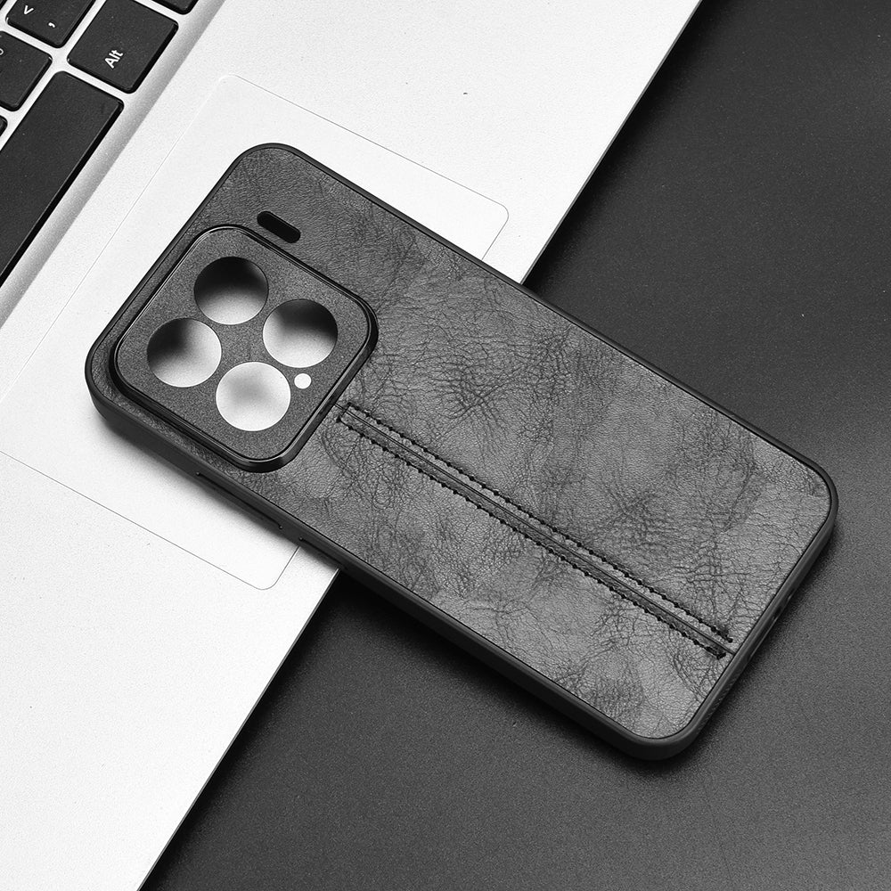 For-Xiaomi-15-Cow-Pattern-Sewing-Back-Cover-Phone-Case(Black)