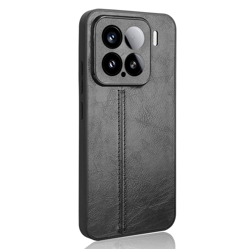 For-Xiaomi-15-Cow-Pattern-Sewing-Back-Cover-Phone-Case(Black)