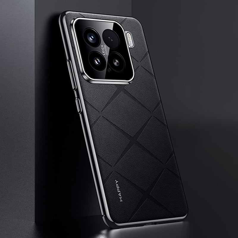 For-Xiaomi-15-Plain-Leather-PC-Phone-Case(Black)