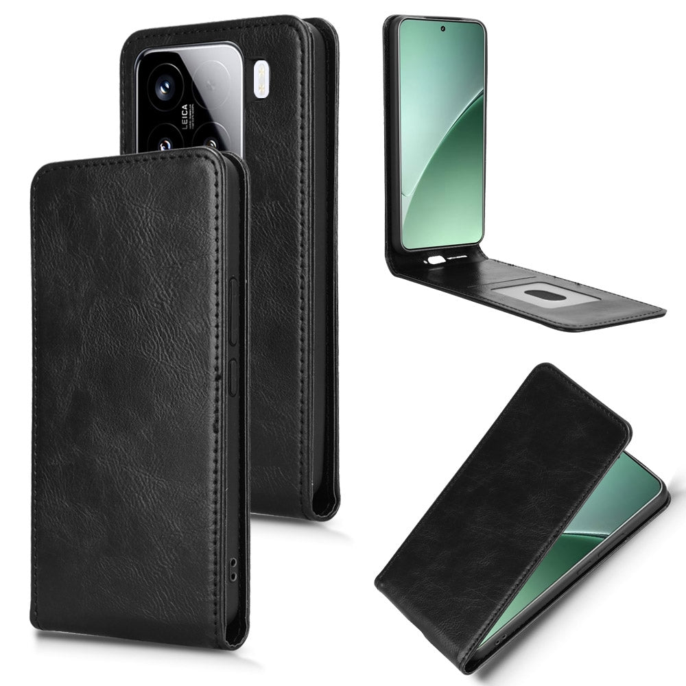 For-Xiaomi-15-Pro-Magnetic-Vertical-Flip-Leather-Phone-Case(Black)