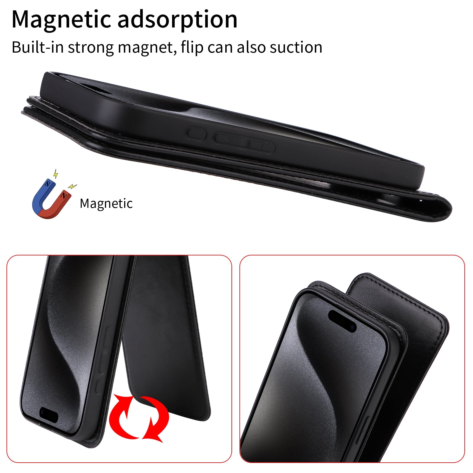 For-Xiaomi-15-Pro-Magnetic-Vertical-Flip-Leather-Phone-Case(Black)