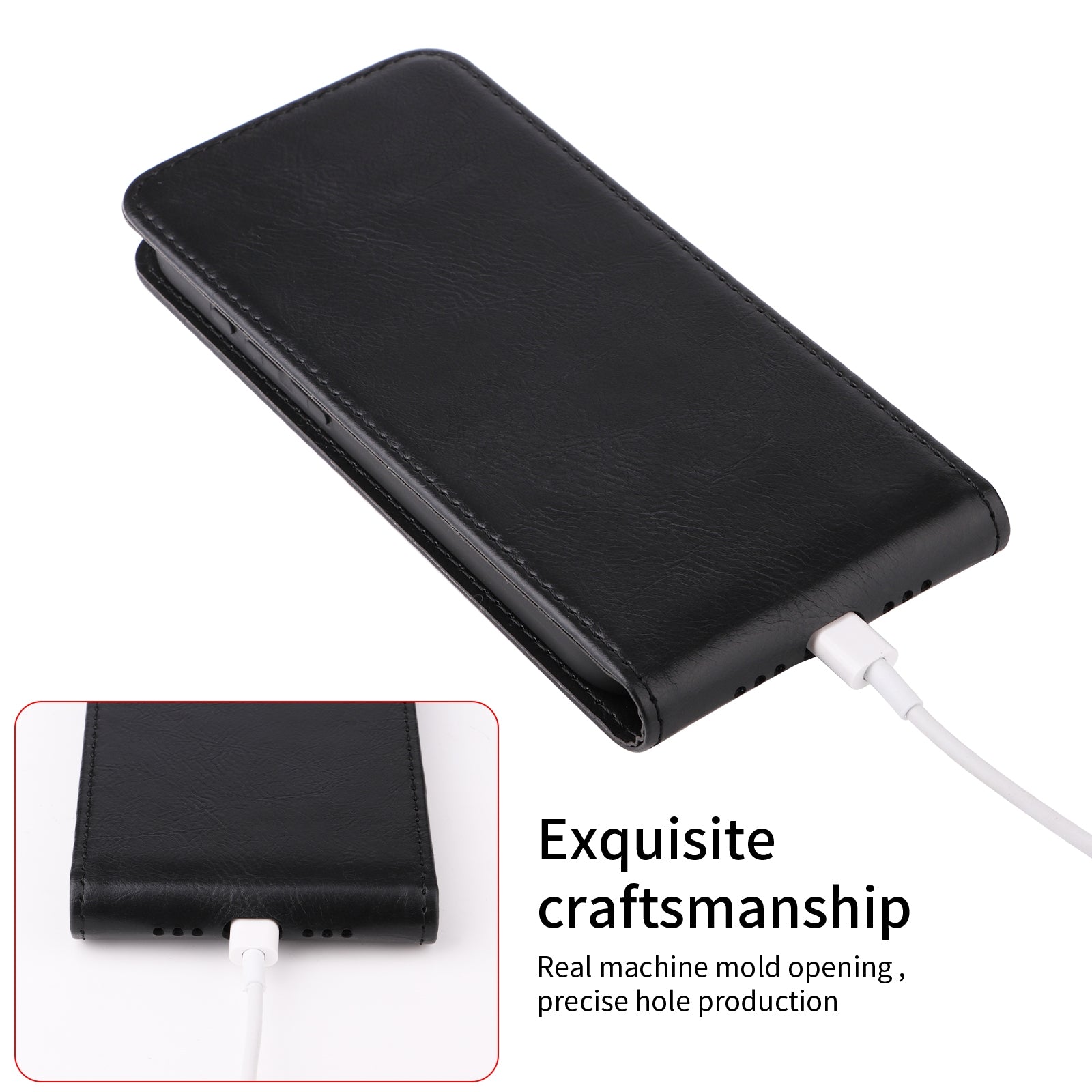 For-Xiaomi-15-Pro-Magnetic-Vertical-Flip-Leather-Phone-Case(Black)