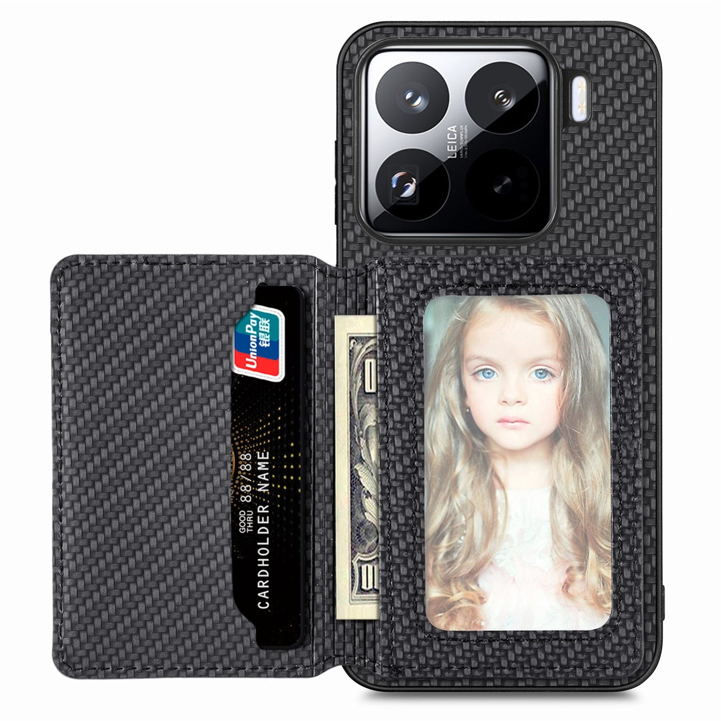 For-Xiaomi-15-Pro-Carbon-Fiber-Magnetic-Card-Bag-Phone-Case(Black)