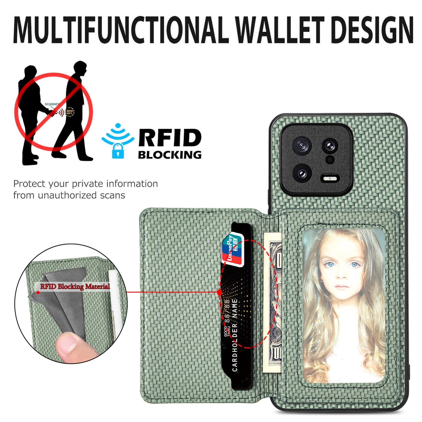 For-Xiaomi-15-Pro-Carbon-Fiber-Magnetic-Card-Bag-Phone-Case(Black)