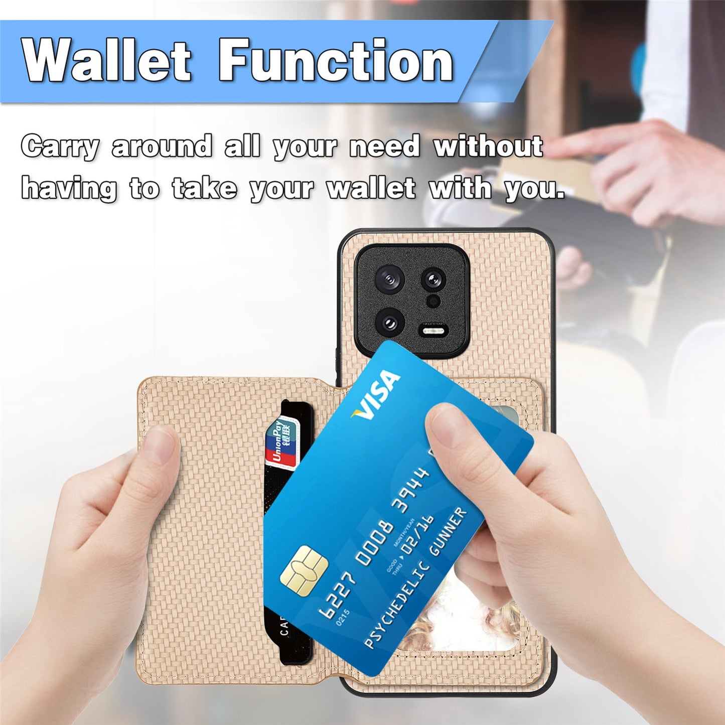 For-Xiaomi-15-Pro-Carbon-Fiber-Magnetic-Card-Bag-Phone-Case(Black)