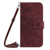 For-Xiaomi-15-Skin-Feel-Sun-Flower-Embossed-Flip-Leather-Phone-Case-with-Lanyard(Wine-Red)