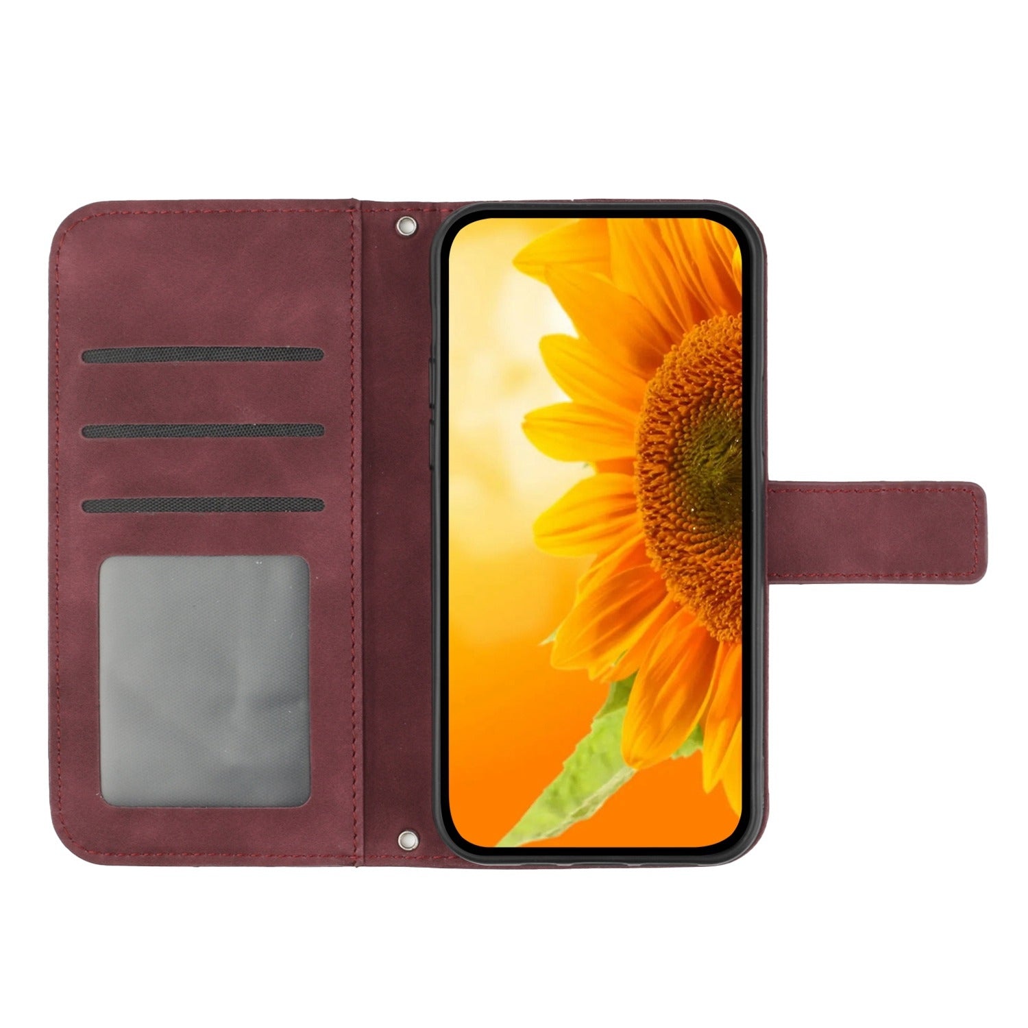 For-Xiaomi-15-Skin-Feel-Sun-Flower-Embossed-Flip-Leather-Phone-Case-with-Lanyard(Wine-Red)