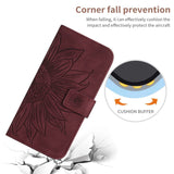 For-Xiaomi-15-Skin-Feel-Sun-Flower-Embossed-Flip-Leather-Phone-Case-with-Lanyard(Wine-Red)