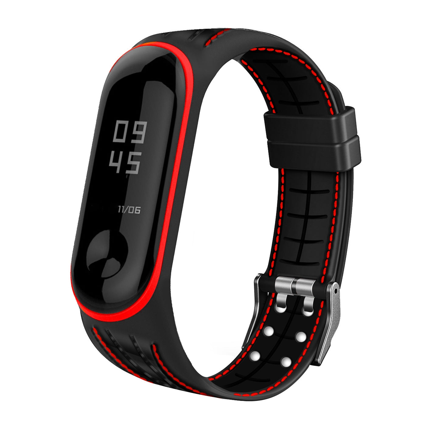 For-Xiaomi-Mi-Band-4-/-3-Silicone-Two-color-Thread-Watch-Band,-Style:Single-Bead-Texture(Red)