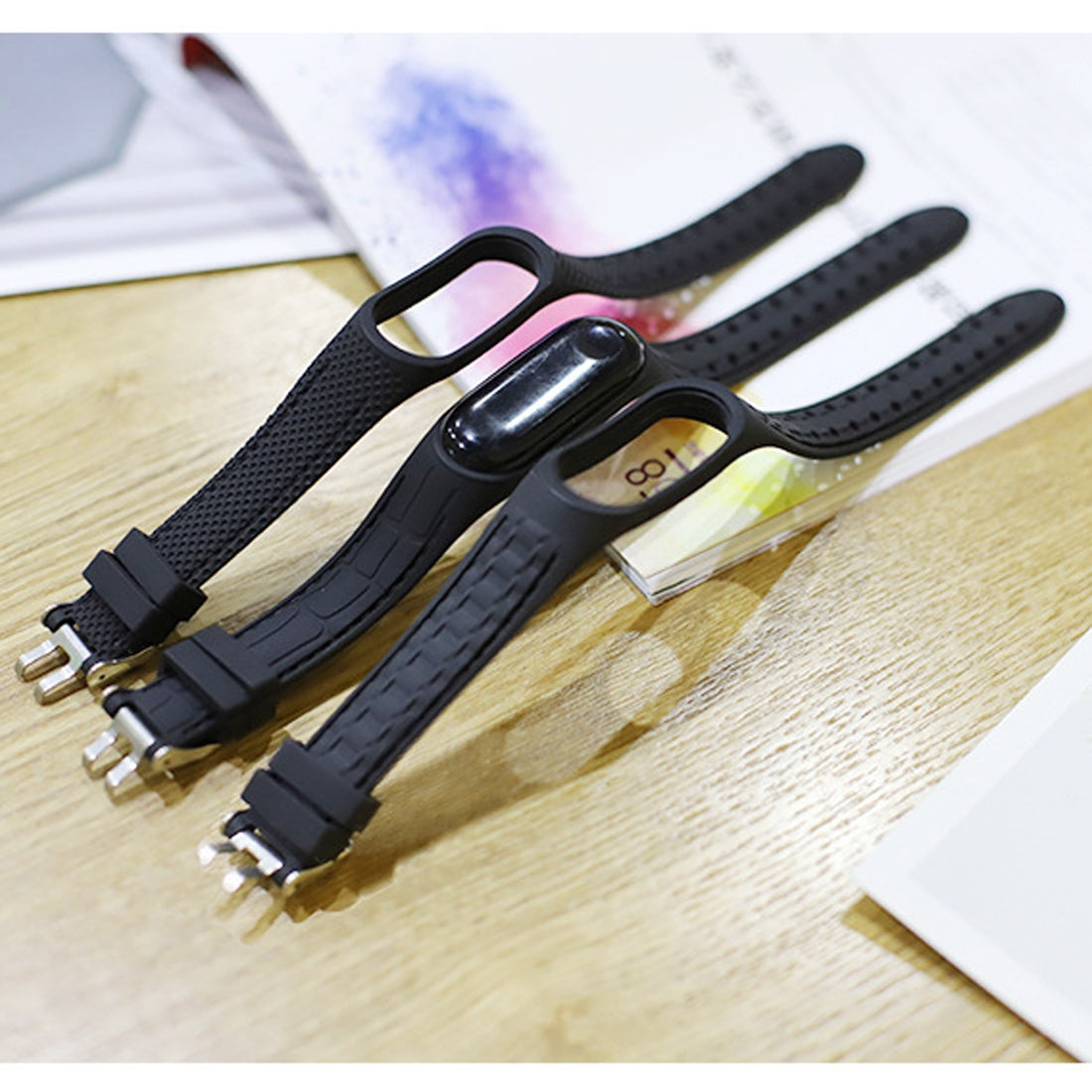For-Xiaomi-Mi-Band-4-/-3-Silicone-Two-color-Thread-Watch-Band,-Style:Single-Bead-Texture(Red)
