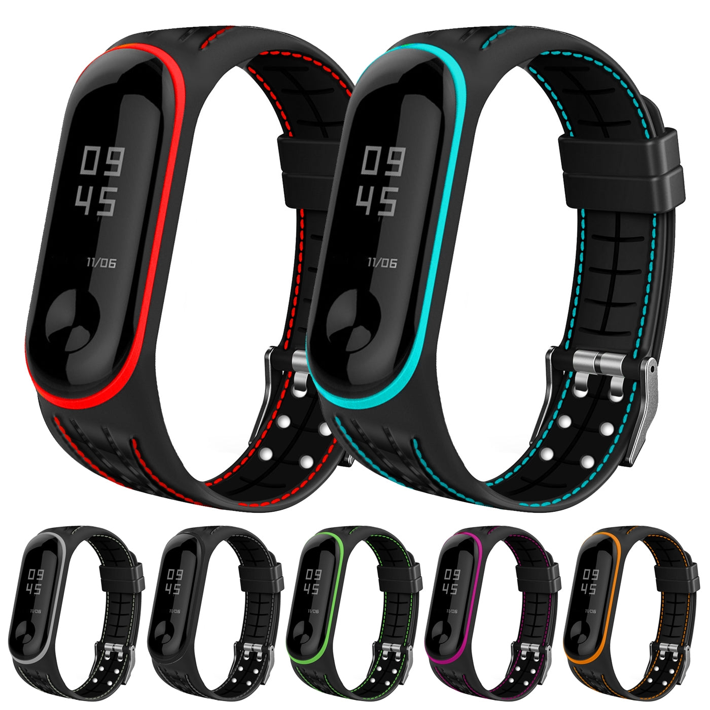 For-Xiaomi-Mi-Band-4-/-3-Silicone-Two-color-Thread-Watch-Band,-Style:Single-Bead-Texture(Green)