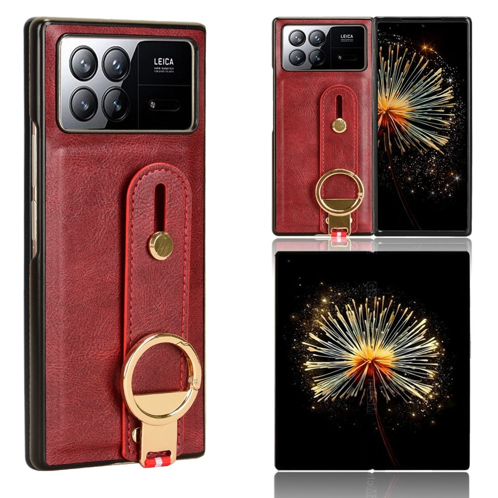 For-Xiaomi-Mix-Fold-3-Wristband-Leather-Back-Phone-Case(Red)