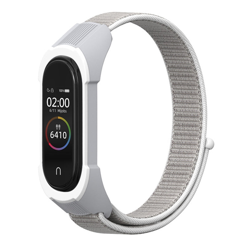 For-Xiaomi-Mi-Band-5-/-4-/-3-Nylon-Watch-Band(Seashell+Grey-White)